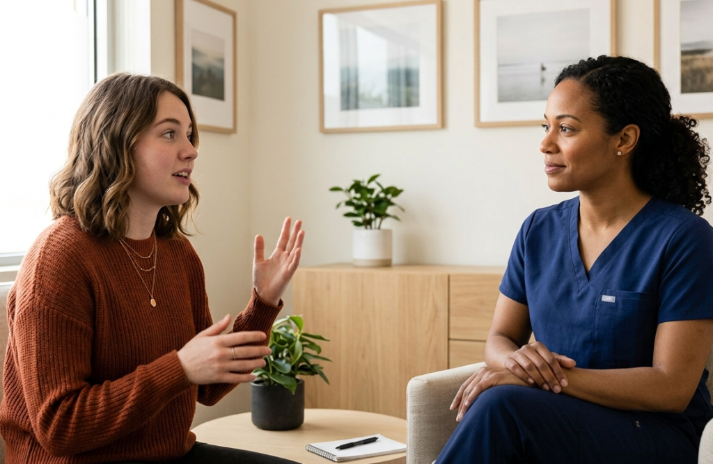 Doctor using signposting to redirect a talkative patient