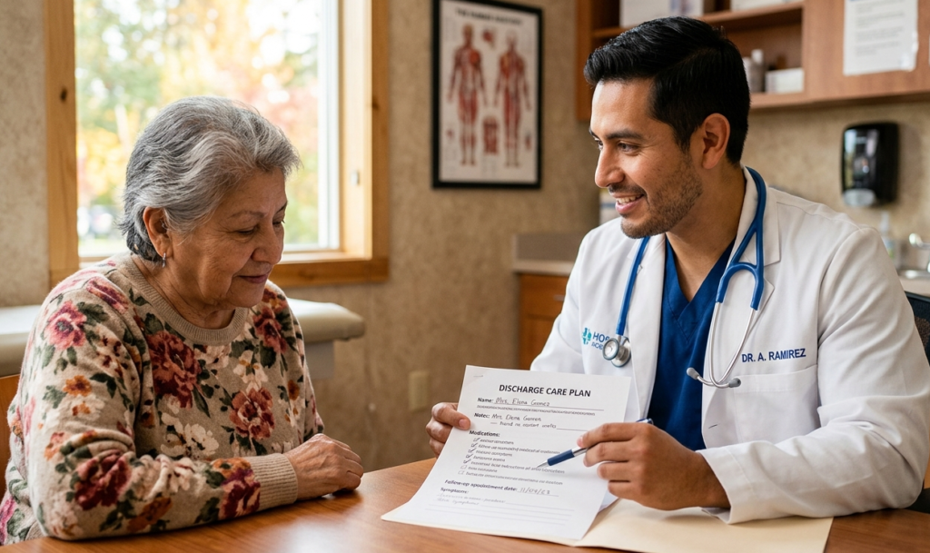 Doctor giving safety netting advice in plain English